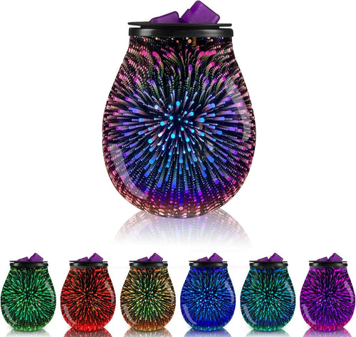 3D Glass Fireworks Electric Oil Warmer & Night light - 7 Colors LED Changing Light