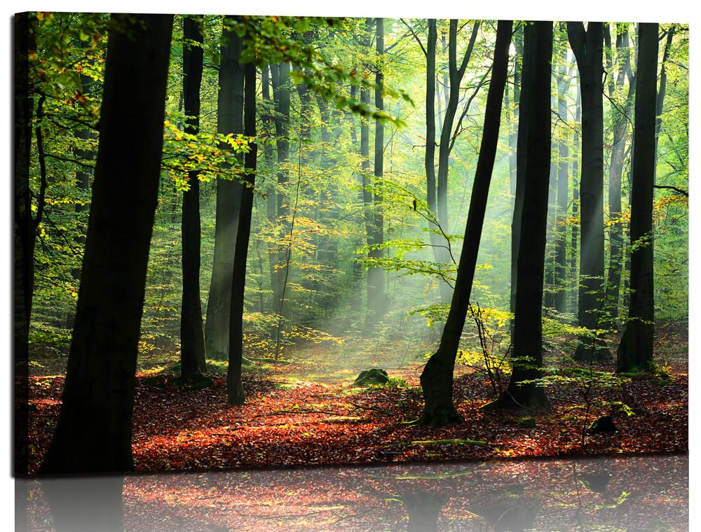 Nature Forest & Mountain Canvas Wall Art – Green Landscape Print, Framed & Ready to Hang (24"×36")
