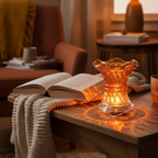 Amber crystal swirl fragrance oil warmer in cozy autumn living room