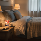 Crystal glass fragrance oil warmer glowing on bedroom nightstand