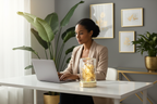 Professional home office scene with Gold Flower Glass Fragrance Oil Warmer