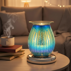 Blue Drizzles lamp on living room side table