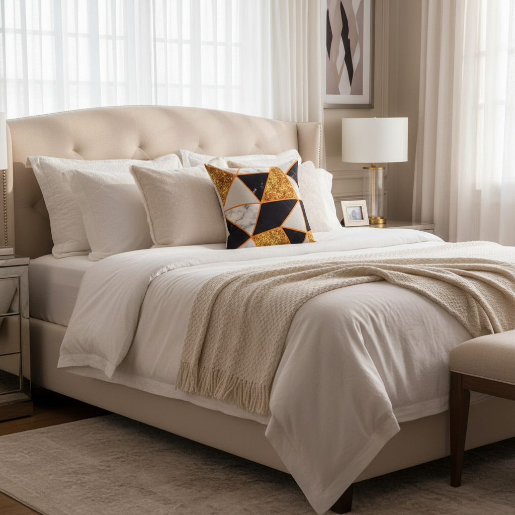 Style 3 gold triangle pillow on elegant bedroom bed